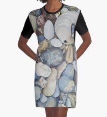 Pescadero Beach Pebbles Watercolor Graphic T-Shirt Dress