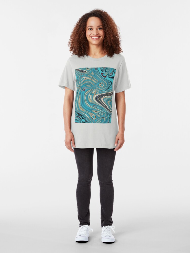 Alternative Ansicht von abstrakter Strandmarmormuster aquamariner Türkis wirbelt Slim Fit T-Shirt