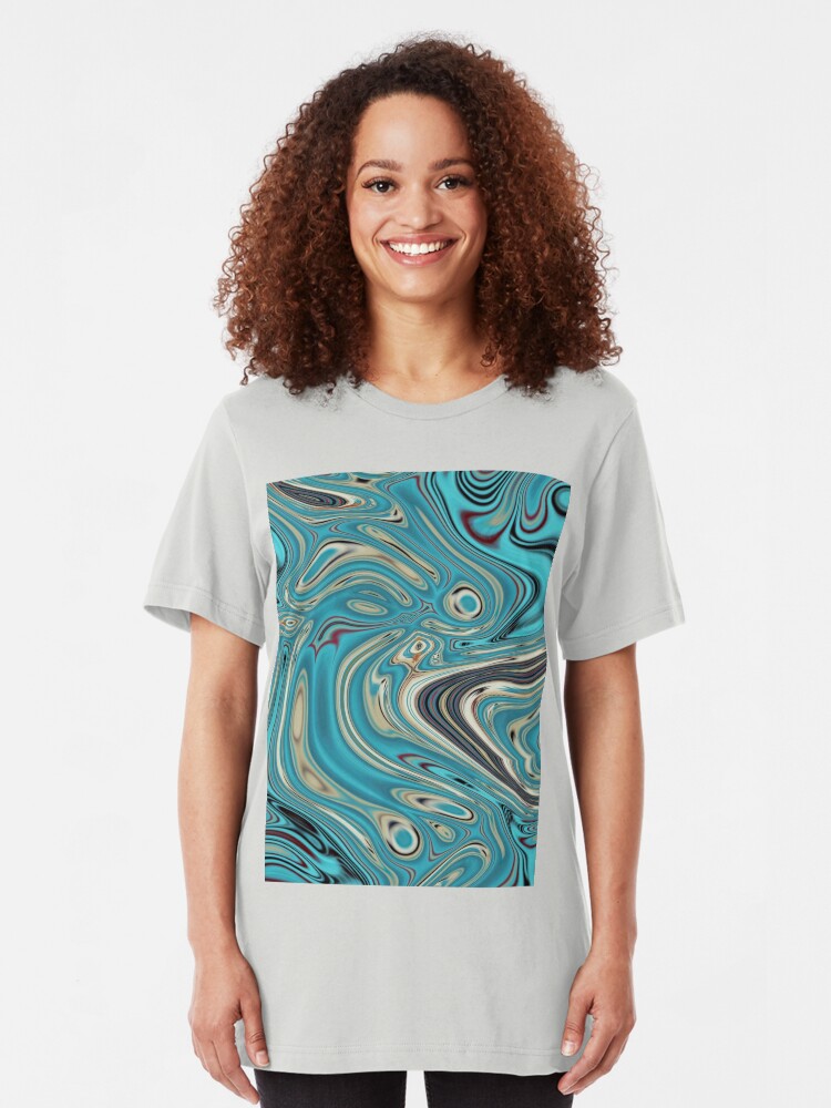 Alternative Ansicht von abstrakter Strandmarmormuster aquamariner Türkis wirbelt Slim Fit T-Shirt