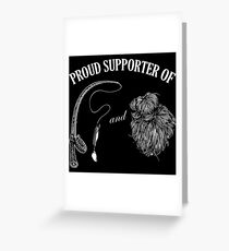 Proud supporter fishing rod and messy hair. Greeting Card