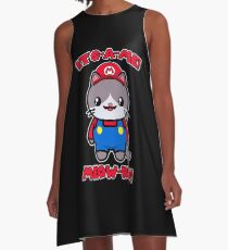 Cat Cute Kawaii Funny Mario Parody A-Line Dress
