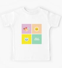 Hello Summer ice cream, sun, cat. Kawaii cute face Kids Tee