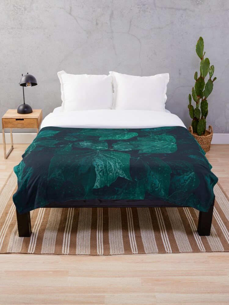 Dark Emerald Green Ivy Leaves Water Drops Throw Blanket By