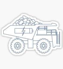 Electric dumper with ore, battery, charge symbol. Sticker