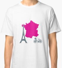 Map of France, tower, bicycle. Classic T-Shirt