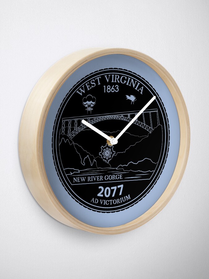 "West Virginia Fallout 76 Black Vector" Clock by BitRadical Redbubble