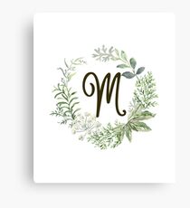 Monogram M Forest Flowers And Leaves Canvas Print