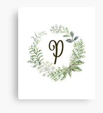 Monogram P Forest Flowers And Leaves Canvas Print