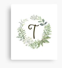 Monogram T Forest Flowers And Leaves Canvas Print