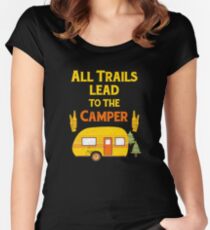 RV Camping Women Men Camper Trails Mountain Hiking Women's Fitted Scoop T-Shirt
