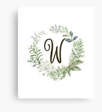 Monogram W Forest Flowers And Leaves Canvas Print