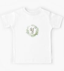 Monogram Y Forest Flowers And Leaves Kids Tee