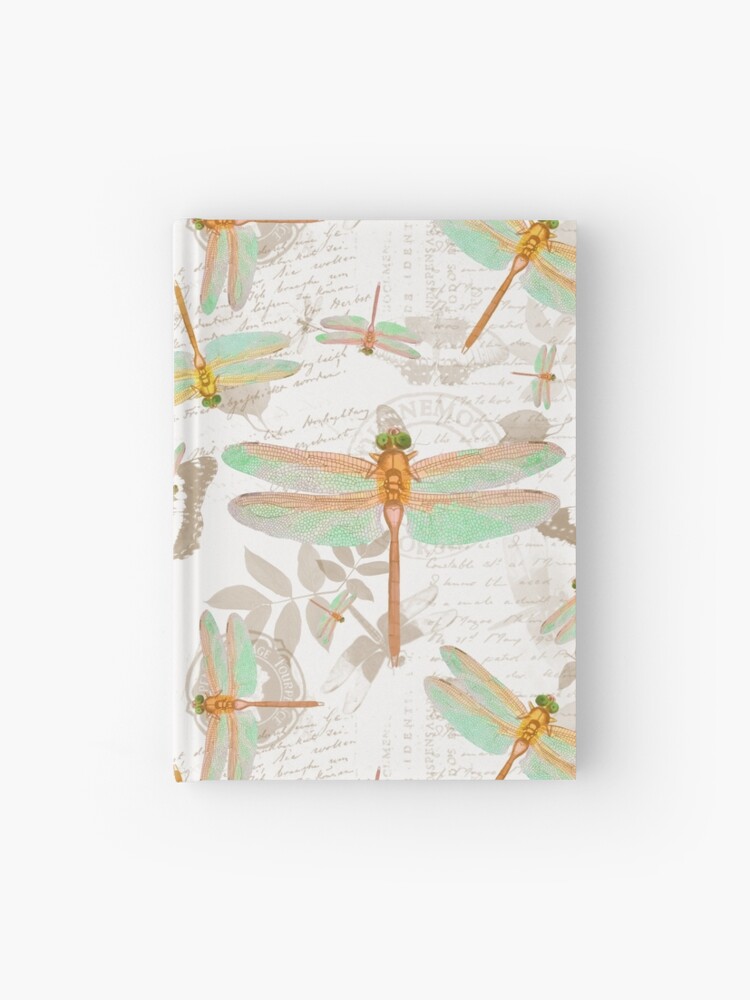 Vintage Botanicals Dragonflies Rose Gold Mint Green Hardcover Journal