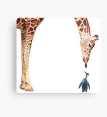 "Licker with Penguin" Giraffe Watercolor Metal Print