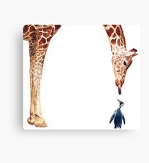 "Licker with Penguin" Giraffe Watercolor Canvas Print