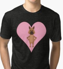 German Shepherd Cartoon Shirt Print Art Pink Heart Tri-blend T-Shirt