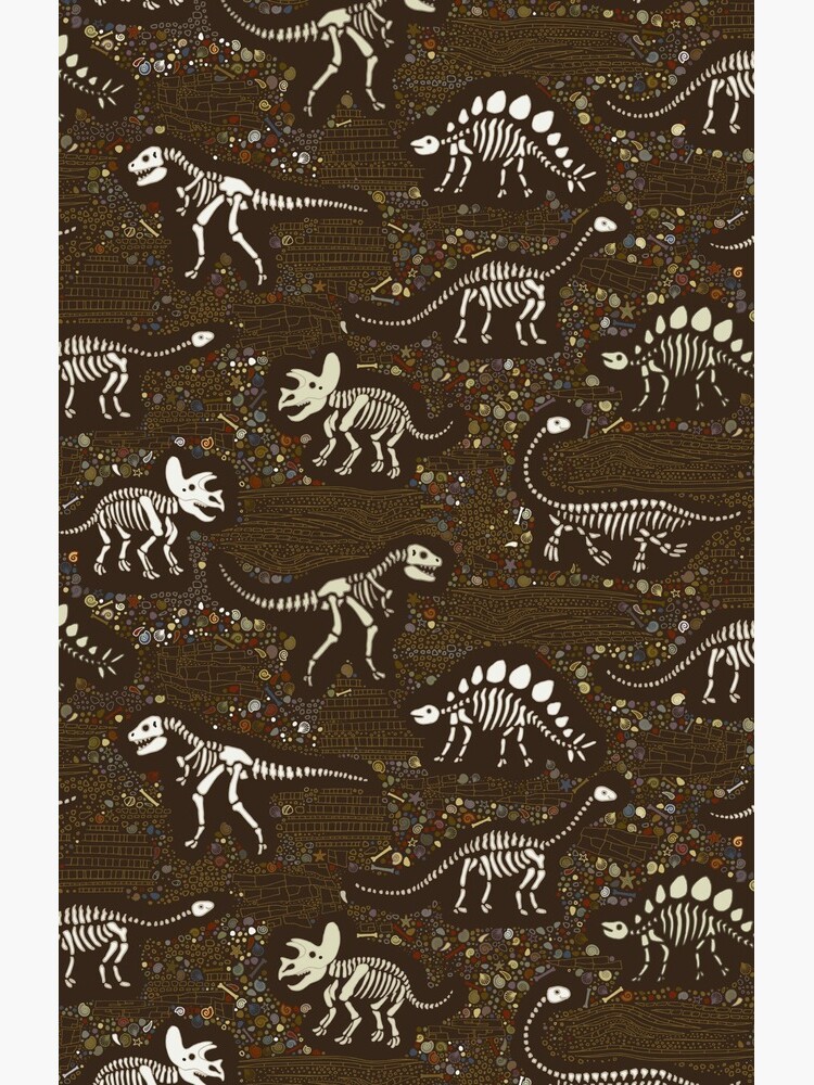 Dinosaur Fossils - cream on brown - Fun graphic pattern by Cecca Designs by Cecca-Designs