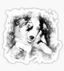 gxp australian shepherd aussie dog puppy splatter watercolor black white Sticker