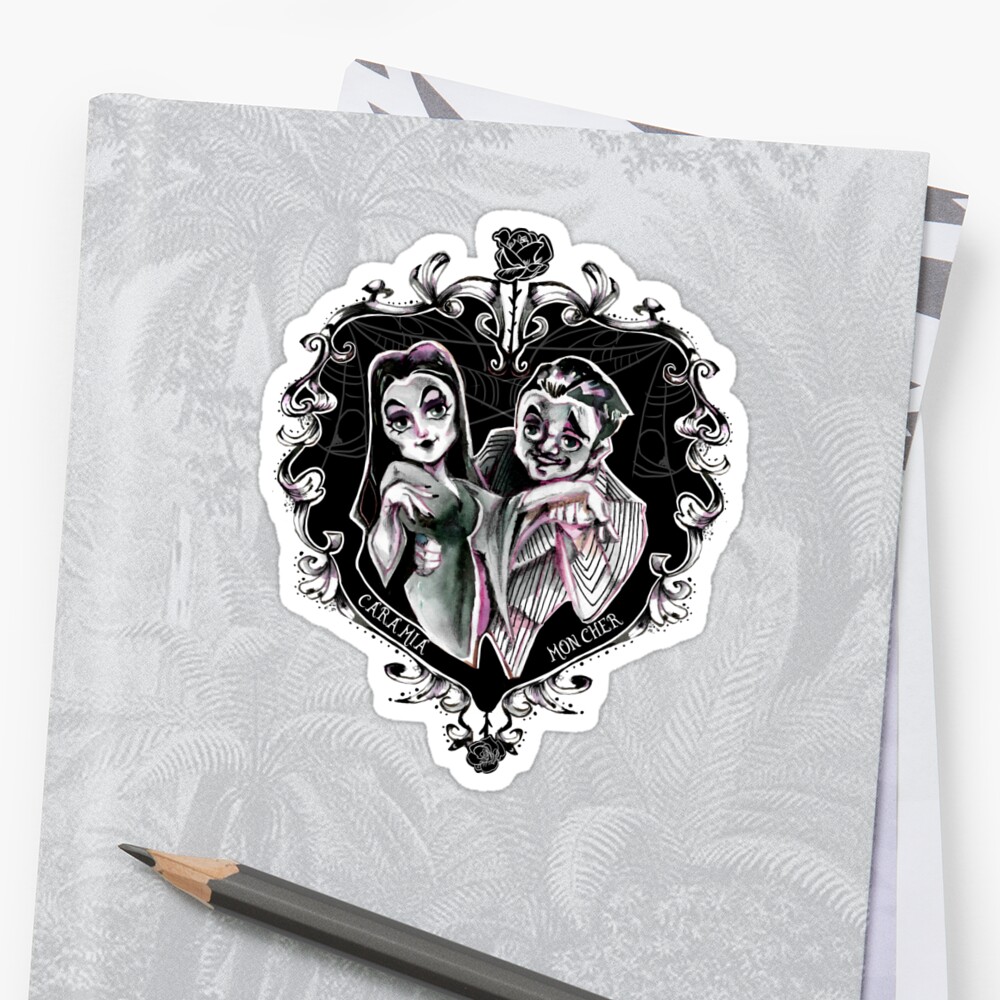 cara-mia-mon-cher-the-addams-morticia-and-gomez-sticker-by