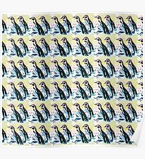 Painterly penguin repeat pattern Poster
