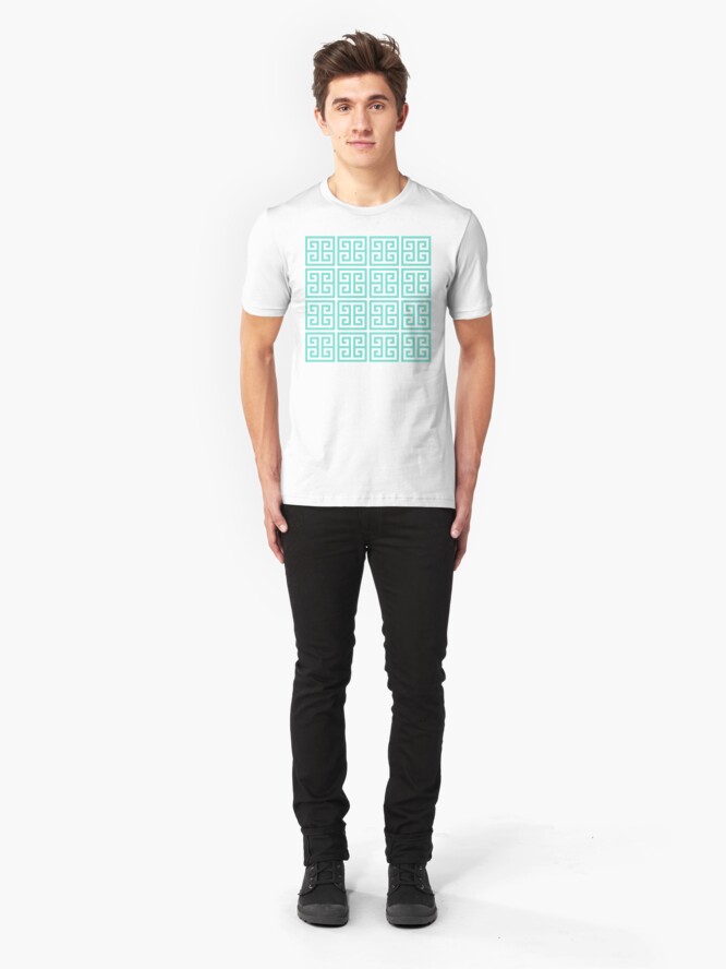 Alternate view of Geometric Pattern: Key Bridge: Blue Slim Fit T-Shirt