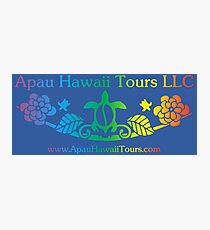 Apau Hawaii Tours - Sea Turtle & Gardenia Flower Logo Photographic Print