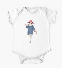 Little Girl in Blue Dress and Red Hat One Piece - Short Sleeve