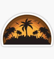 Tropical Island Sunset Retro design Sticker