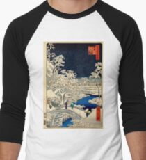 Ukiyo-e, Ando Hiroshige Yuhi Hill and the Drum Bridge at Meguro (1856- 1858) Baseball ¾ Sleeve T-Shirt
