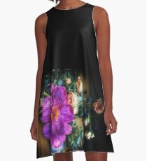 Purple Peony and Pink Roses in a Vase A-Line Dress
