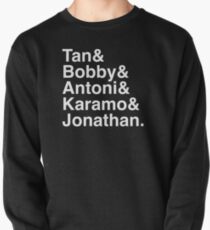 Sudadera sin capucha Queer Eye Tan Bobby Antoni Karamo y Jonathan (Blanco sobre Negro)
