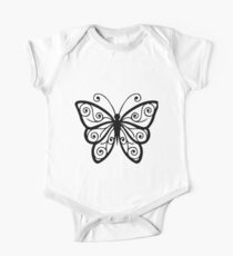 Stylish Black Line Art Butterfly One Piece - Short Sleeve