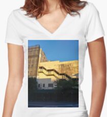 Brooklyn, New York City, Pattern, design, tracery, weave, decoration, motif, marking, ornament, #pattern, #design, #tracery, #weave, #decoration, #motif, #marking, #ornament, #ornamentation Women's Fitted V-Neck T-Shirt