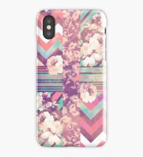 Retro Pink turquoise Floral Stripe Chevron Pattern iPhone Case/Skin