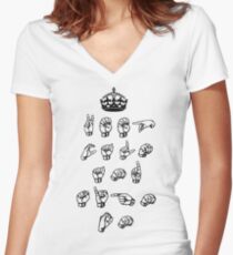 Keep calm and sign on - American sign language Women's Fitted V-Neck T-Shirt