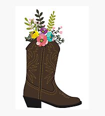 Floral Cowboy Boot Photographic Print