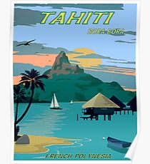 TAHITI : Vintage Travel to Bora Bora Advertising Print Poster