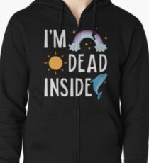 Sudadera con capucha y cremallera Estoy muerto dentro de Happy Rainbow Funny Depressed T-Shirt