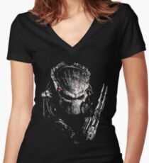 PREDATOR FACE Women's Fitted V-Neck T-Shirt
