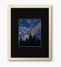 Pine trees and galaxies watercolor painting by Bazil Zerinsky Framed Print