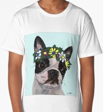 Cute Boston Terrier Art, Boston Terrier Flower Crown Long T-Shirt