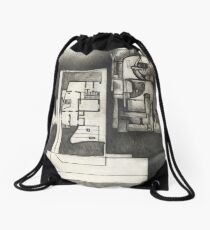 Architectural shapes on a black background Drawstring Bag