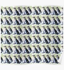 Painterly penguin pattern 2 Poster