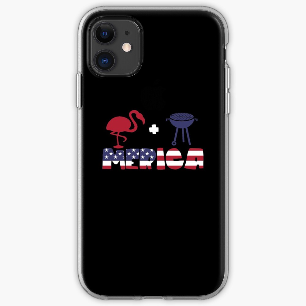 Funny Flamingo plus Barbeque Merica American Flag Funda y vinilo para iPhone
