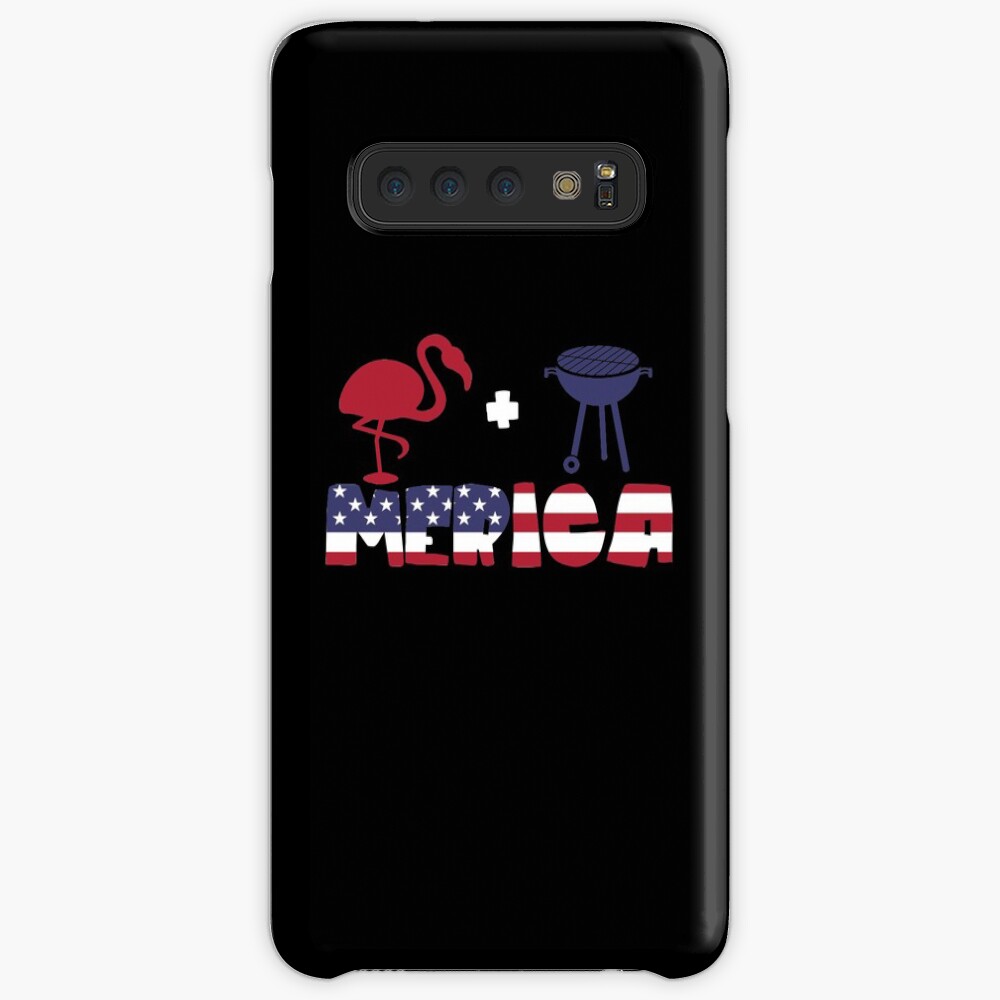 Funny Flamingo plus Barbeque Merica American Flag Funda y vinilo para Samsung Galaxy