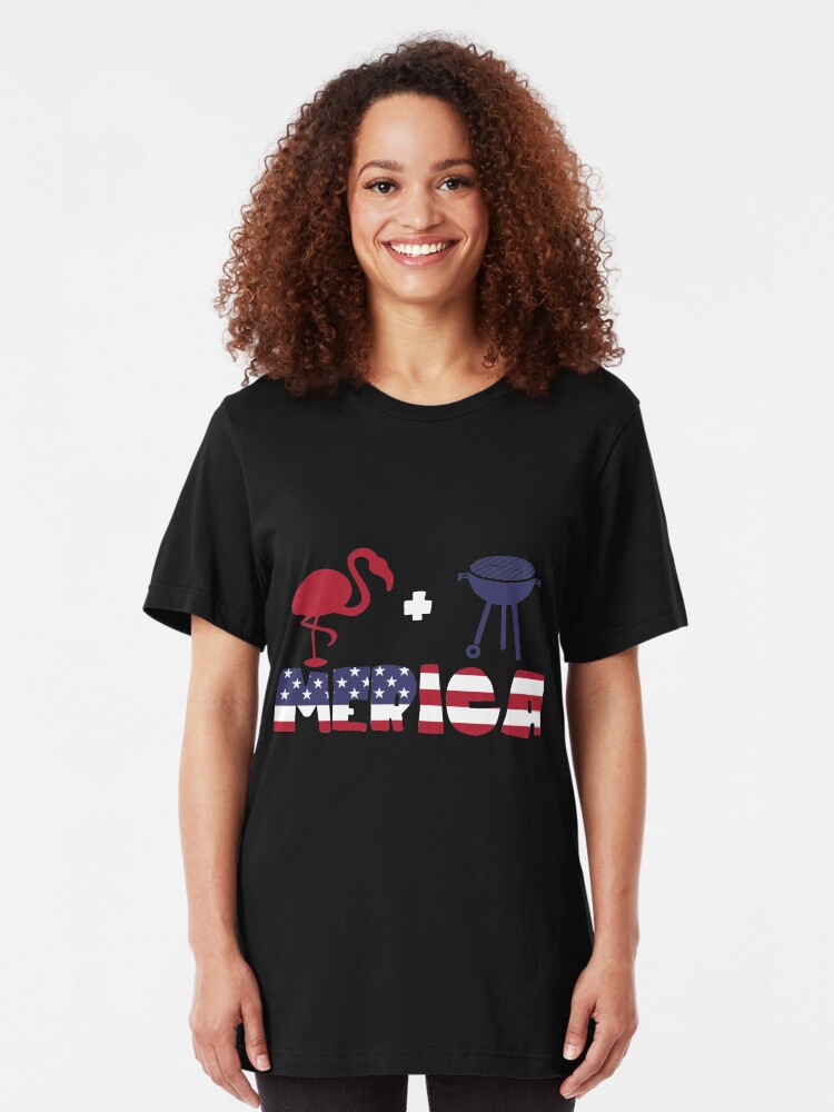 Vista alternativa de Camiseta ajustada Funny Flamingo plus Barbeque Merica American Flag