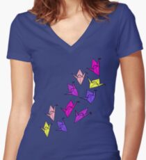 Origami Crane Women's Fitted V-Neck T-Shirt