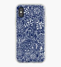 Detailed Floral Pattern in White on Navy iPhone Case