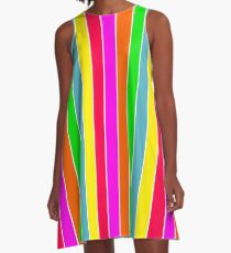 Neon Hawaiian Rainbow Deck Chair Stripes A-Line Dress