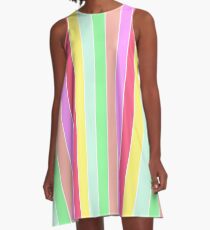 Pastel Rainbow Sorbet Deck Chair Stripes A-Line Dress